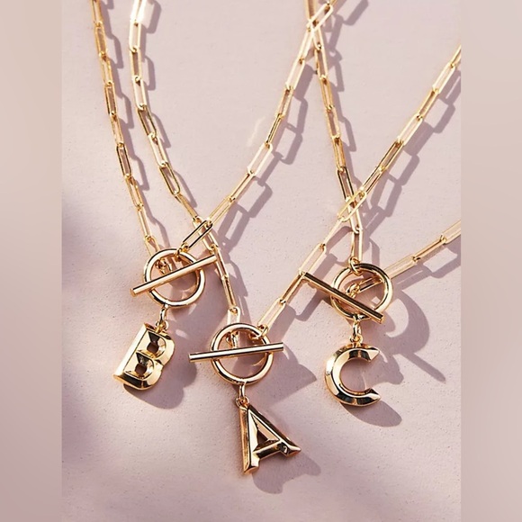 New Anthropologie Chain Link Monogram Toggle Necklace N - Picture 1 of 6